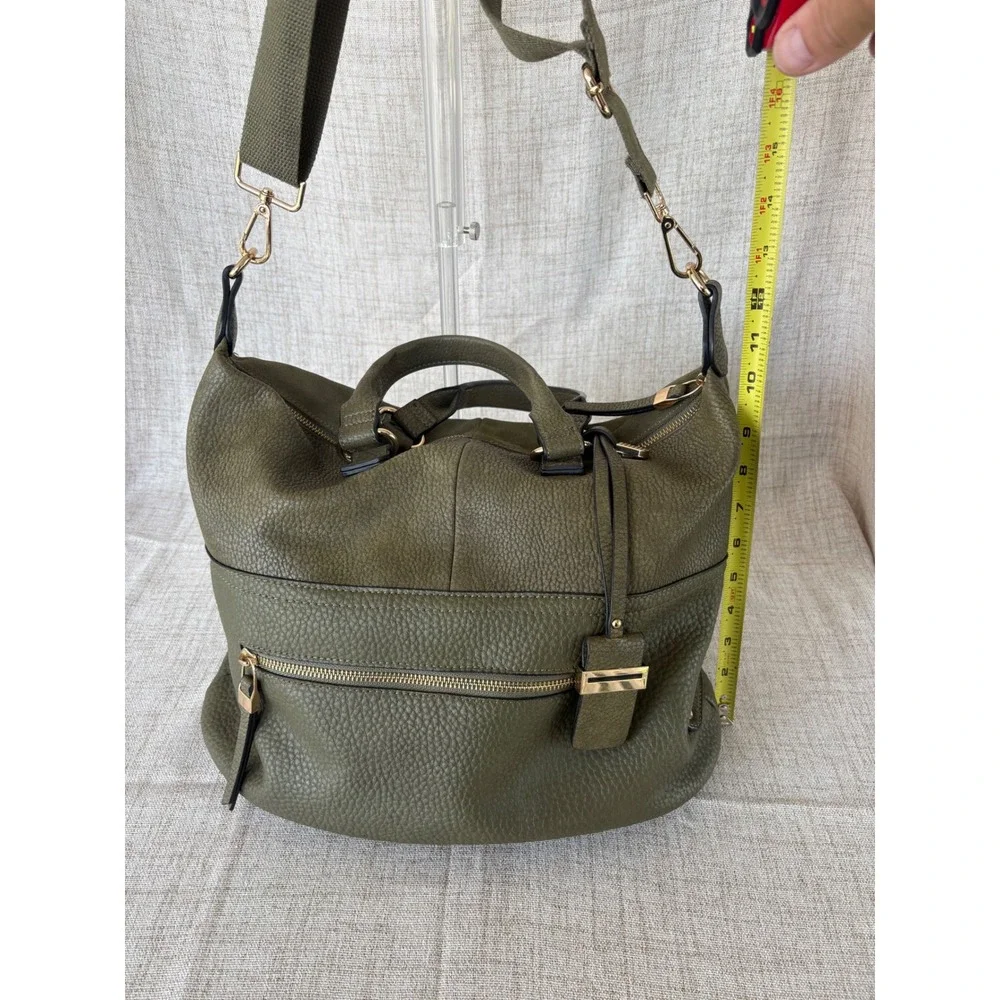 Mona Luxe Satchel Bag Womens Medium Olive Green Excellent Pebbled Faux Leather